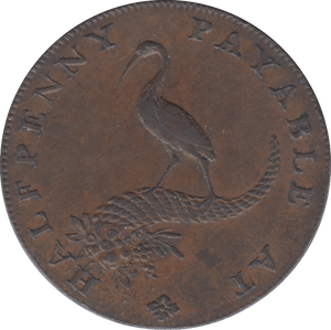 1792 HALFPENNY TOKEN WARWICKSHIRE STORK FEMALE FACE DH 85 ( REF 52 )