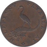 1792 HALFPENNY TOKEN WARWICKSHIRE STORK FEMALE FACE DH 85 ( REF 52 )