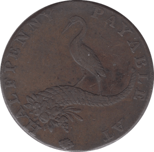 1794 HALFPENNY TOKEN WARWICKSHIRE STORK FEMALE FACE DH 74 ( REF 53 )