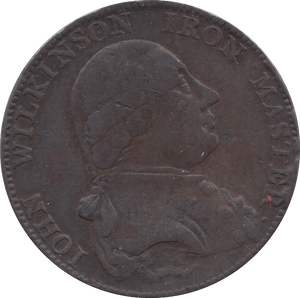 1787 HALFPENNY TOKEN WARWICKSHIRE MAN AT FORGE J.WILKENSON DH 353 ( REF 48 )