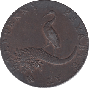 1792 HALFPENNY TOKEN WARWICKSHIRE STORK FEMALE FACE DH 91 ( REF 45 )