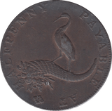 1792 HALFPENNY TOKEN WARWICKSHIRE STORK FEMALE FACE DH 91 ( REF 45 )