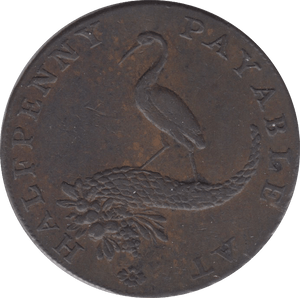 1792 HALFPENNY TOKEN WARWICKSHIRE STORK CORN FEMALE FACE DH 111 A R ( REF 59 )