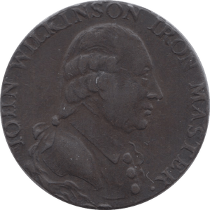 1792 HALFPENNY TOKEN WARWICKSHIRE MAN AT FORGE J.WILKENSON DH 390 ( REF 38 )