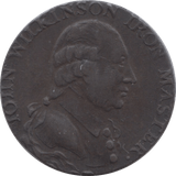 1792 HALFPENNY TOKEN WARWICKSHIRE MAN AT FORGE J.WILKENSON DH 390 ( REF 38 )