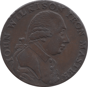 1793 HALFPENNY TOKEN WARWICKSHIRE MAN AT FORGE J.WILKINSON DH 459 ( REF 47 )