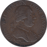 1790 HALFPENNY TOKEN WARWICKSHIRE MAN AT FORGE J.WILKINSON DH 387 ( REF 51 )