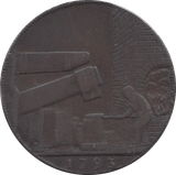 1793 HALFPENNY TOKEN WARWICKSHIRE MAN AT FORGE J.WILKENSON DH 416 ( REF 37 )