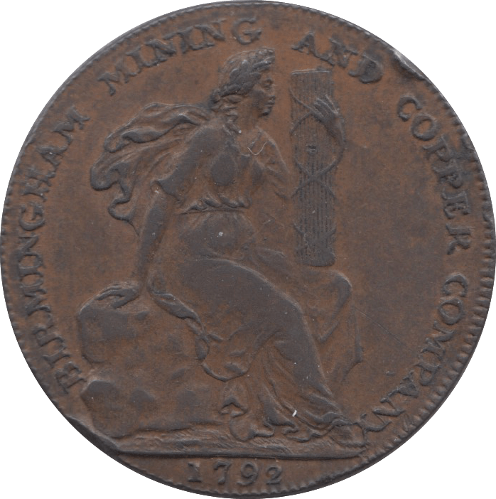1792 HALFPENNY TOKEN WARWICKSHIRE STORK FEMALE FACE DH 85 ( REF 52 )