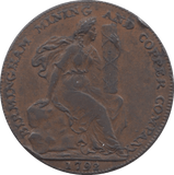 1792 HALFPENNY TOKEN WARWICKSHIRE STORK FEMALE FACE DH 85 ( REF 52 )