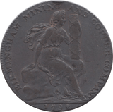 1792 HALFPENNY TOKEN WARWICKSHIRE STORK FEMALE FACE DH 91 ( REF 45 )