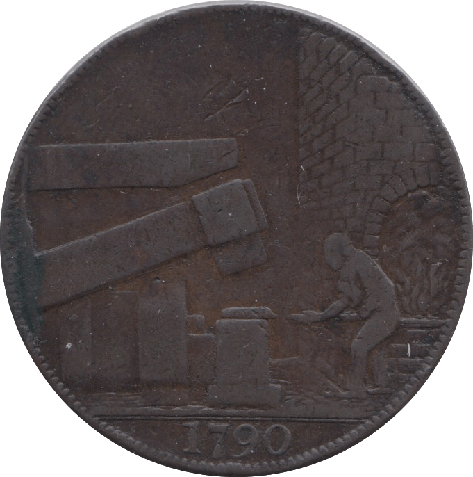 1790 HALFPENNY TOKEN WARWICKSHIRE MAN AT FORGE J.WILKINSON DH 387 ( REF 51 )