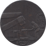 1792 HALFPENNY TOKEN WARWICKSHIRE MAN AT FORGE J.WILKENSON DH 390 ( REF 38 )