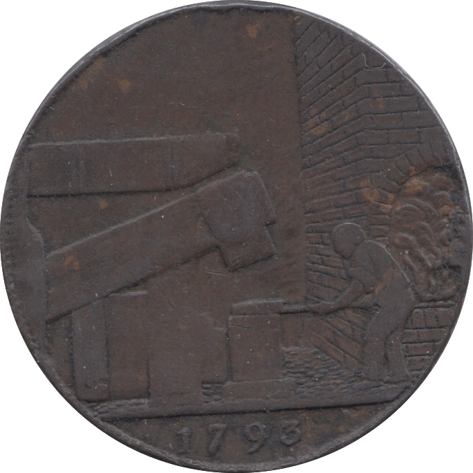 1793 HALFPENNY TOKEN WARWICKSHIRE MAN AT FORGE J.WILKENSON DH 411 A ( REF 40 )
