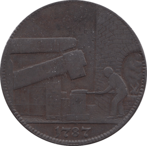 1787 HALFPENNY TOKEN WARWICKSHIRE MAN AT FORGE J.WILKENSON DH 353 ( REF 48 )