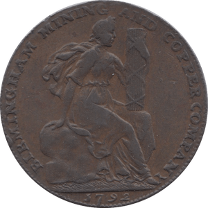 1792 HALFPENNY TOKEN WARWICKSHIRE STORK CORN FEMALE FACE DH 111 A R ( REF 59 )