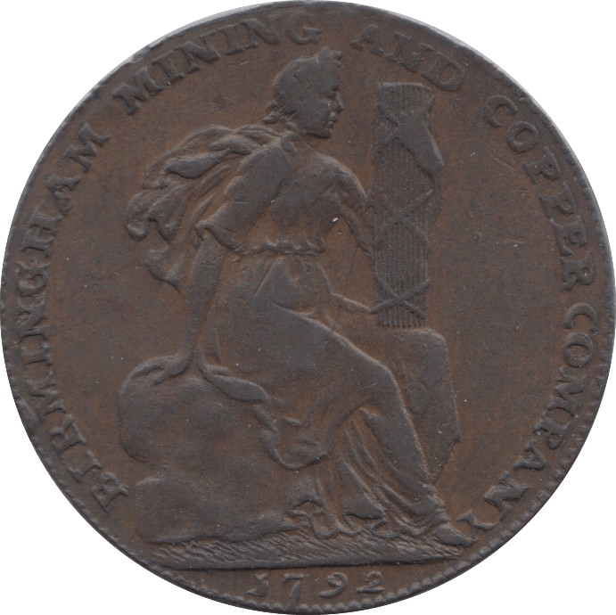1792 HALFPENNY TOKEN WARWICKSHIRE STORK CORN FEMALE FACE DH 111 A R ( REF 59 )