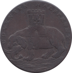 1793 HALFPENNY TOKEN WARWICKSHIRE ELEPHANT CASTLE LADY GODIVA DH 242 A( REF 61 )
