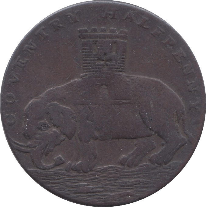 1793 HALFPENNY TOKEN WARWICKSHIRE ELEPHANT CASTLE LADY GODIVA DH 242 A( REF 61 )