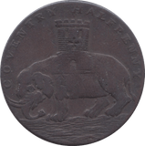 1793 HALFPENNY TOKEN WARWICKSHIRE ELEPHANT CASTLE LADY GODIVA DH 242 A( REF 61 )