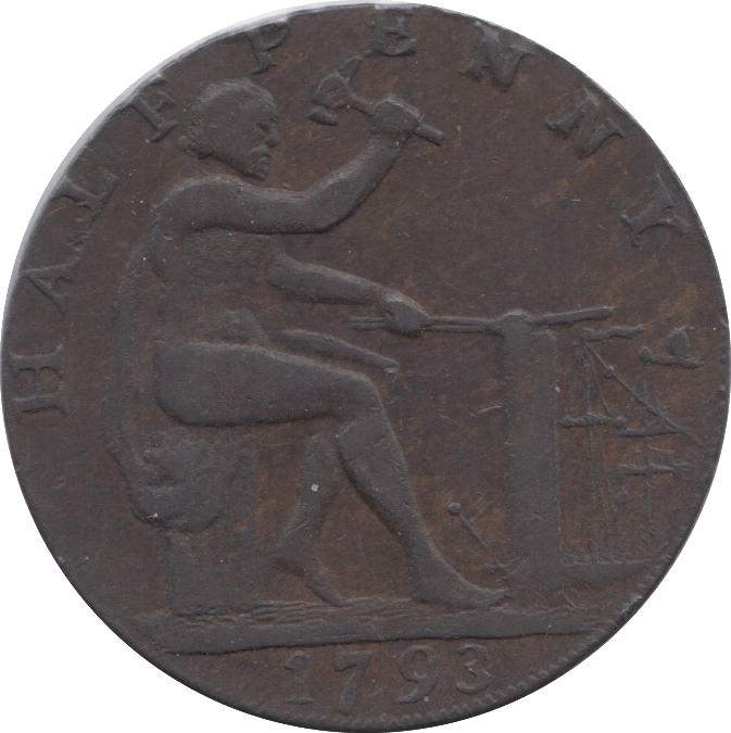 1798 HALFPENNY TOKEN WARWICKSHIRE VULCAN J.WILKINSON ( REF 54 )