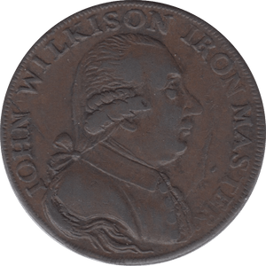 1787 HALFPENNY TOKEN WARWICKSHIRE MAN AT FORGE J.WILKENSON DH 149 ( REF 46 )
