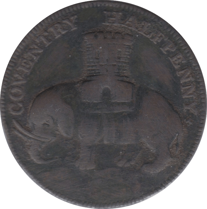 1792 HALFPENNY TOKEN WARWICKSHIRE ELEPHANT CASTLE GODIVA DH 231 ( REF 57 )