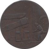 1787 HALFPENNY TOKEN WARWICKSHIRE MAN AT FORGE J.WILKENSON DH 149 ( REF 46 )