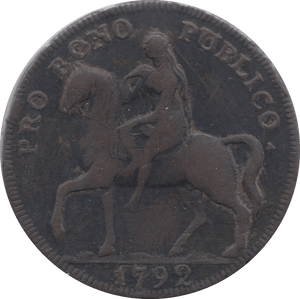1792 HALFPENNY TOKEN WARWICKSHIRE ELEPHANT CASTLE GODIVA DH 231 ( REF 57 )