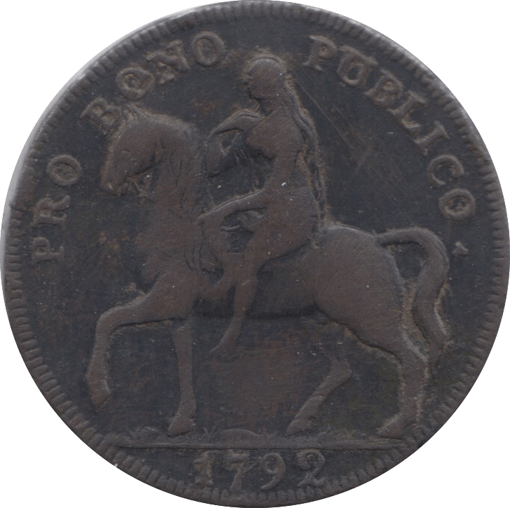 1792 HALFPENNY TOKEN WARWICKSHIRE ELEPHANT CASTLE GODIVA DH 231 ( REF 57 )