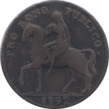 1792 HALFPENNY TOKEN WARWICKSHIRE ELEPHANT CASTLE GODIVA DH 231 ( REF 57 )