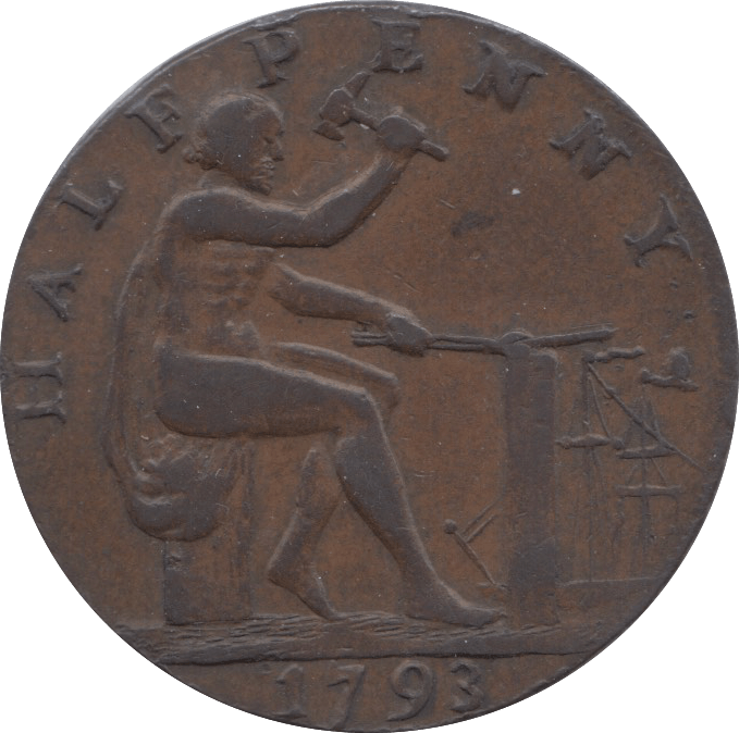 1793 HALFPENNY TOKEN WARWICKSHIRE MAN AT FORGE J.WILKINSON DH 459 ( REF 47 )