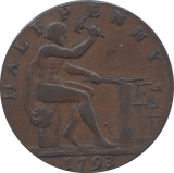 1793 HALFPENNY TOKEN WARWICKSHIRE MAN AT FORGE J.WILKINSON DH 459 ( REF 47 )