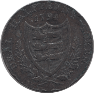 1794 GUARD AND GLORY HALFPENNY TOKEN KENT