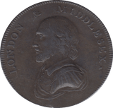 1792 LONDON & MIDDLESEX HALFPENNY TOKEN REF A1