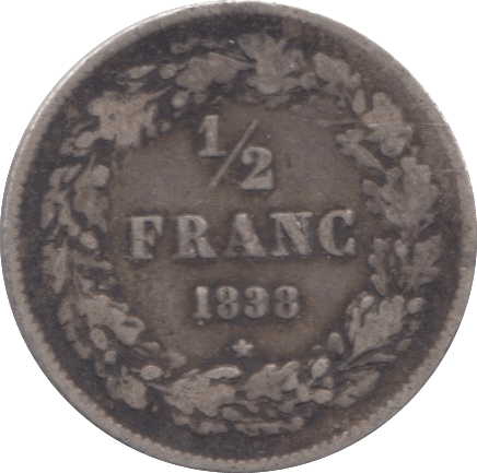 1838 1/2 FRANC BELGIUM - SILVER WORLD COINS - Cambridgeshire Coins