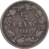 1838 1/2 FRANC BELGIUM - SILVER WORLD COINS - Cambridgeshire Coins