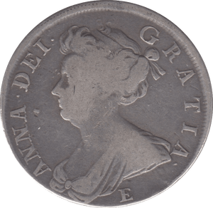 1708 HALFCROWN E BELOW BUST  ( FINE )