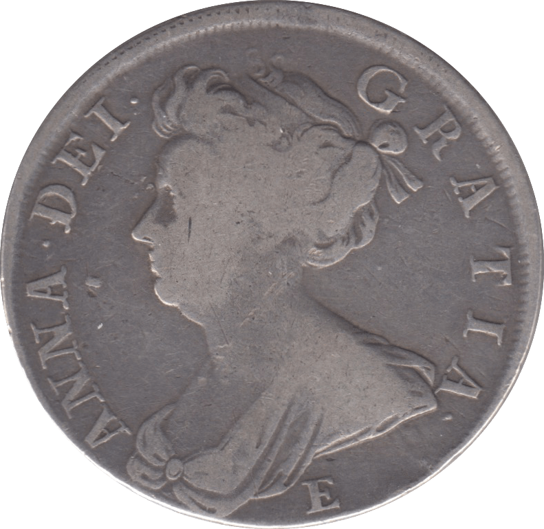 1708 HALFCROWN E BELOW BUST  ( FINE )