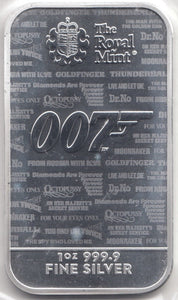 1 OZ SILVER BAR 999.9 FINE SILVER JAMES BOND NO TIME TO DIE THE ROYAL MINT LIMITED EDITION SEALED