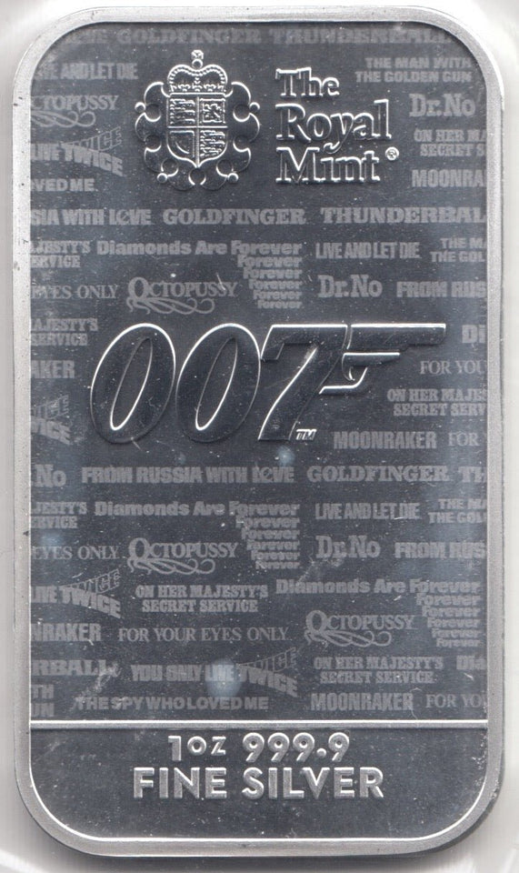 1 OZ SILVER BAR 999.9 FINE SILVER JAMES BOND NO TIME TO DIE THE ROYAL MINT LIMITED EDITION SEALED