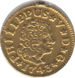 1743 GOLD 1/2 ESCUDOS SPAIN ( EX JEWELLERY )