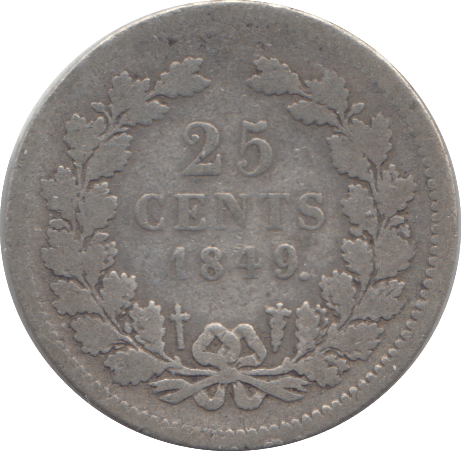 1849 SILVER TWENTY FIVE CENTS NETHERLANDS - SILVER WORLD COINS - Cambridgeshire Coins