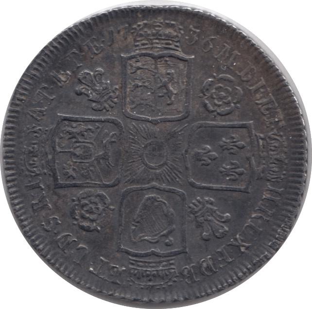 1736 SHILLING ( GVF ) GEORGE II ROSES AND PLUMES