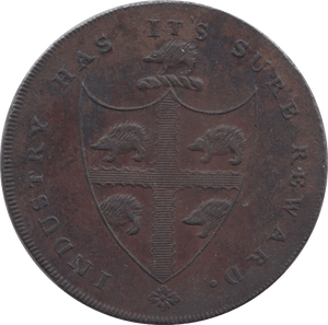 1793 HALFPENNY TOKEN LANCASHIRE ROCHDALE ARMS MAN IN LOOM 143 ( REF 104 )