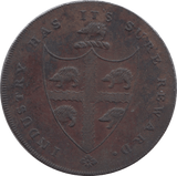 1793 HALFPENNY TOKEN LANCASHIRE ROCHDALE ARMS MAN IN LOOM 143 ( REF 104 )