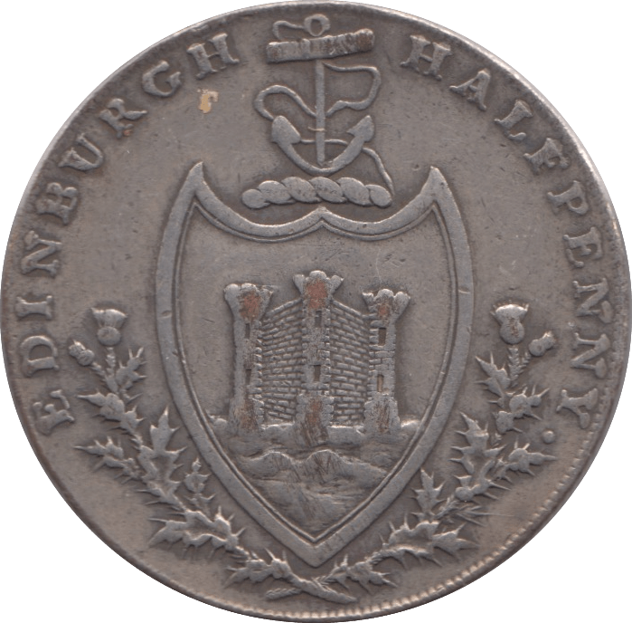 1790 HALFPENNY TOKEN LOTHIAN EDINBURGH ARMS ST ANDREWS CROSS HUTCHINSON 1790-halfpenny-token-lothian-edinburgh-arms-st-andrews-cross-hutchinson