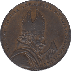 1793 HALFPENNY TOKEN YORKSHIRE BISHOP BLAZE LEEDS WOOL MANUFACTORY DH41 ( REF 182 )