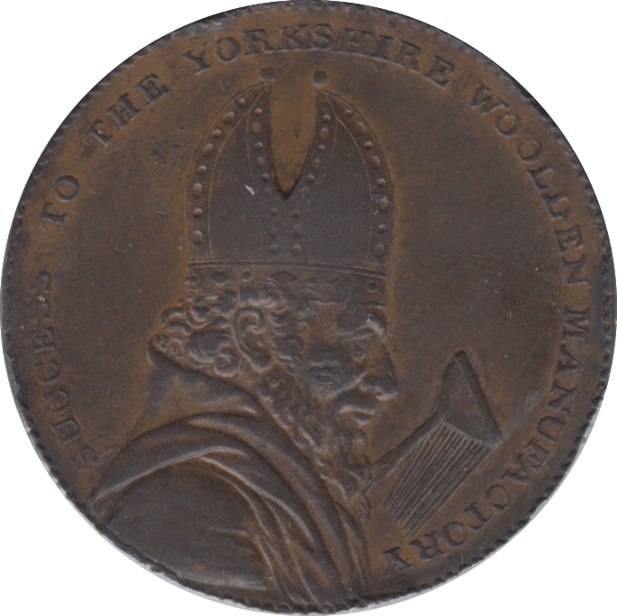 1793 HALFPENNY TOKEN YORKSHIRE BISHOP BLAZE LEEDS WOOL MANUFACTORY DH41 ( REF 182 )