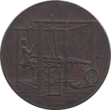 1792 HALFPENNY TOKEN NORFOLK NORWICH GREAT BRITAIN CASTLE AND LION BOBBIN WINDER UK DH28 ( REF 105 )